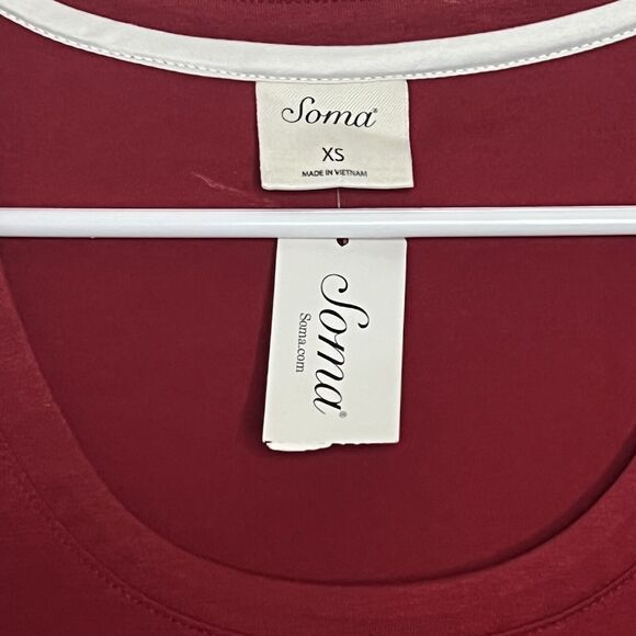 Soma Nightgown Red Scoop Neck Long Sleep Shirt Pass The Bubbly Lounge XS New a12 - Picture 5 of 6